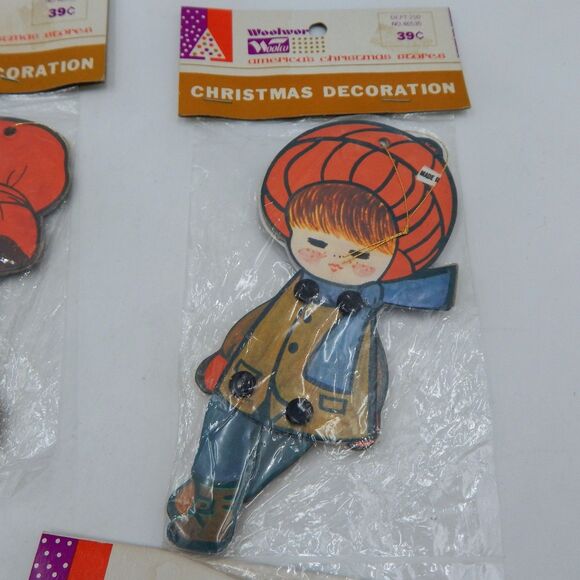 Vintage Woolworth Jointed Christmas Ornaments Mixed Lot of 5 Holly Hobbie NOS - Picture 4 of 13